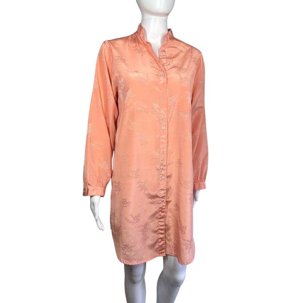 Vintage Jayre Peach Orange Jacquard Satin Shimmer Floral Nightgown Medium